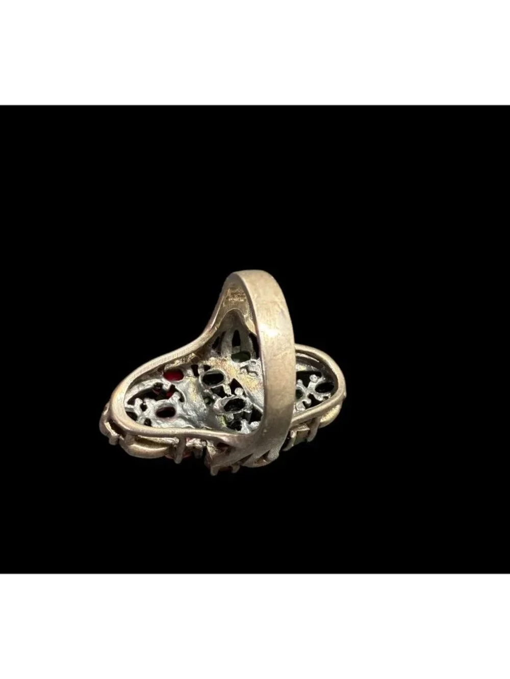 Vintage 925 Art Deco Marcasite Ring Multi Gemstone Ruby Emerald Sapphire